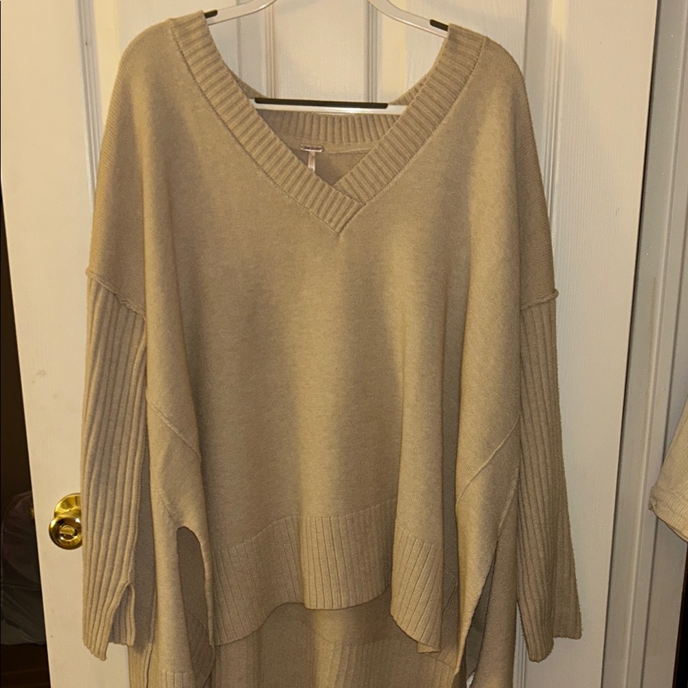 Free People Cream V-Neck Sweater